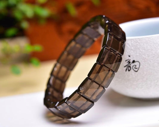 Smoky quartz faceted square Bangle